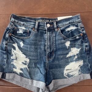 American Eagle Outfitters Women's Ripped Jean Shorts - Dark Blue